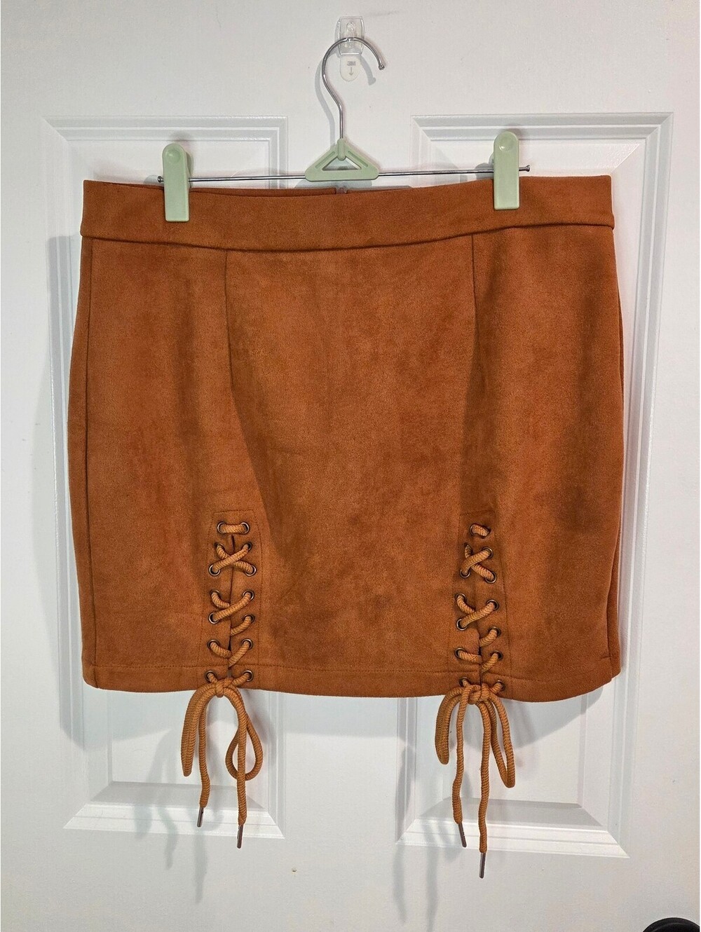 Brown Faux Suede Lace-Up Mini Skirt Size L